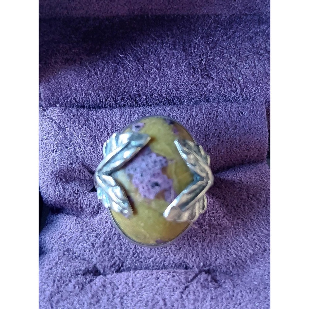 925 Sterling Silver Rare Oval Stichtite + Serpentine Ring Size 7 & Palm Stone - Picture 3 of 12